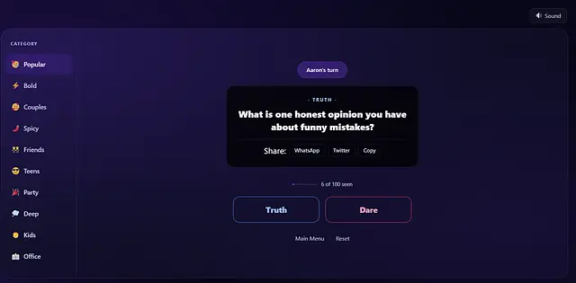 Truth or Dare Zone - Screenshots